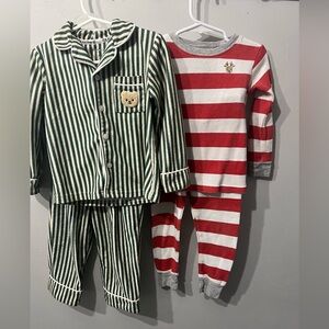 BearPaw & Carters Kids Two-Piece Pajama Sets in Green &white; red&white Stripes